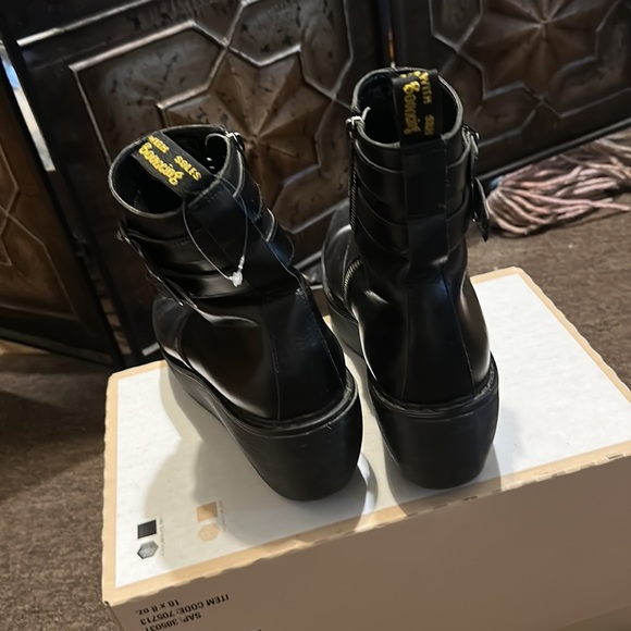 DR MARTIN CAITLIN WEDGE ZIP Side double buckel leather black boot - Picture 2 of 5